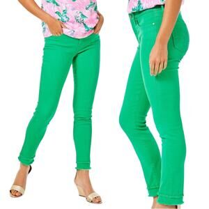 Lilly Pulitzer South Ocean Jeans High Rise Skinny Cotton Spandex Green Womens 14